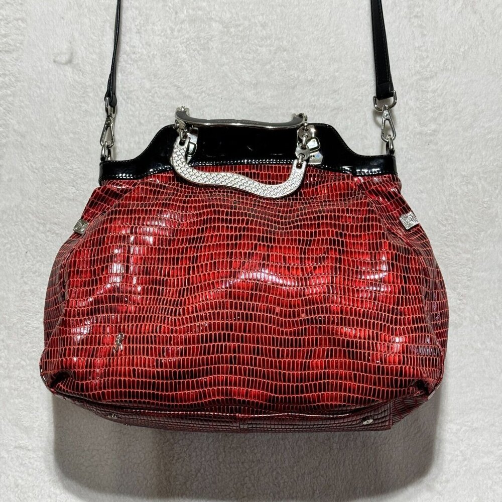 Roberta Di Camerino Italy Shoulder Handbag Shiny Red w/ Metal Handles RARE